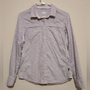 Women's SMALL REI Co-op Sahara Long Sleeve Lavender Wave Pattern Hiking Shirt